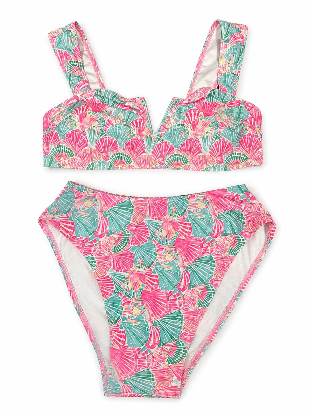 Woman’s Pink & Teal Shell-Print Bikini Set